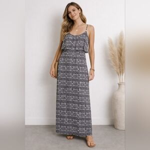 Teeze Me Black & White Printed Off-Shoulder Maxi Jumpsuit